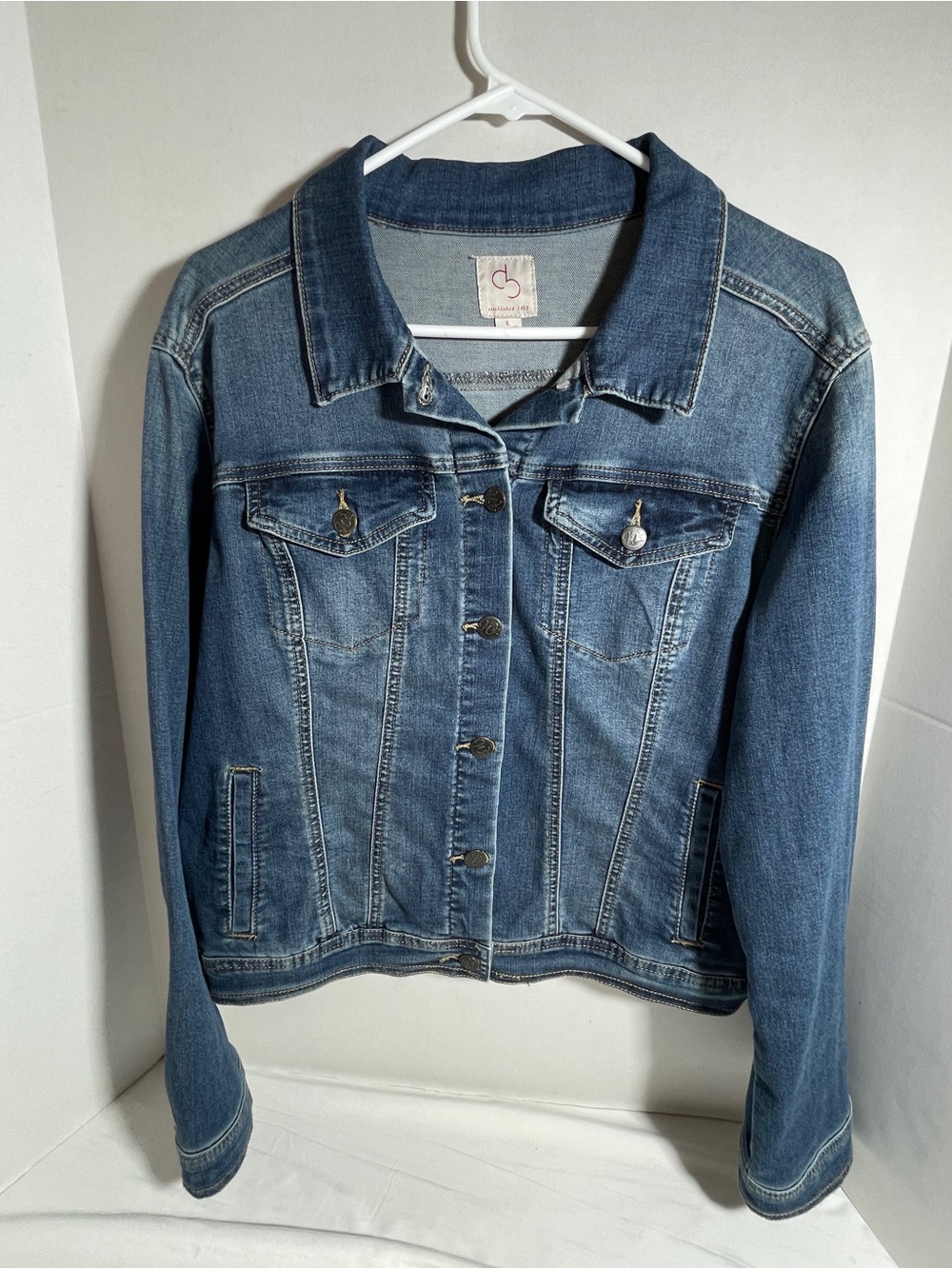 Women's Denim Jacket Large cb EST. 1962 Brand Measurements & Fading - See Pics